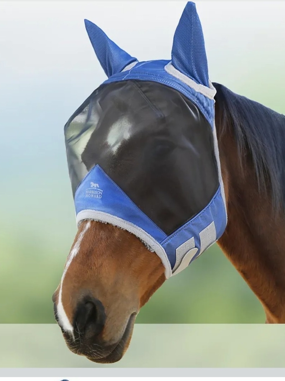 Harrison Howard Champion Elite Horse Fly Mask Blue Ears & Nose NWT